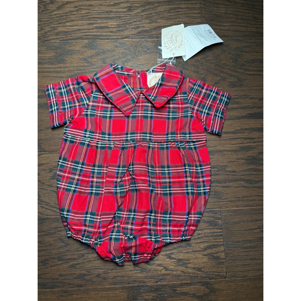 Beaufort Bonnet Company Bradford Bubble Tartan Red Plaid Romper 6-12M NWT